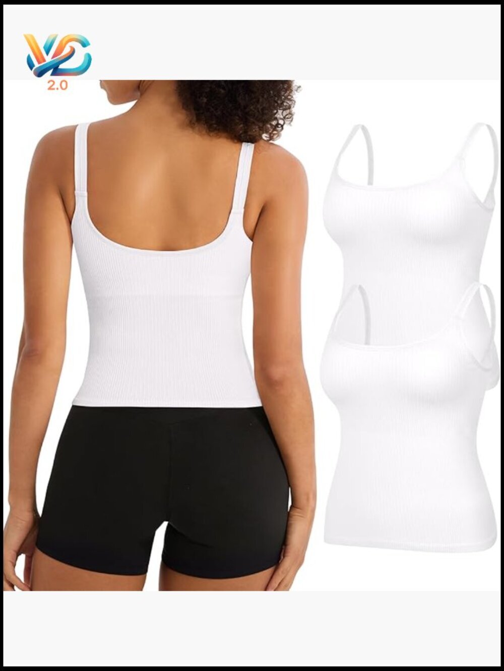 2 Pack Seamless Ribbed Crop Tank Tops with Built-in Bra for Workouts